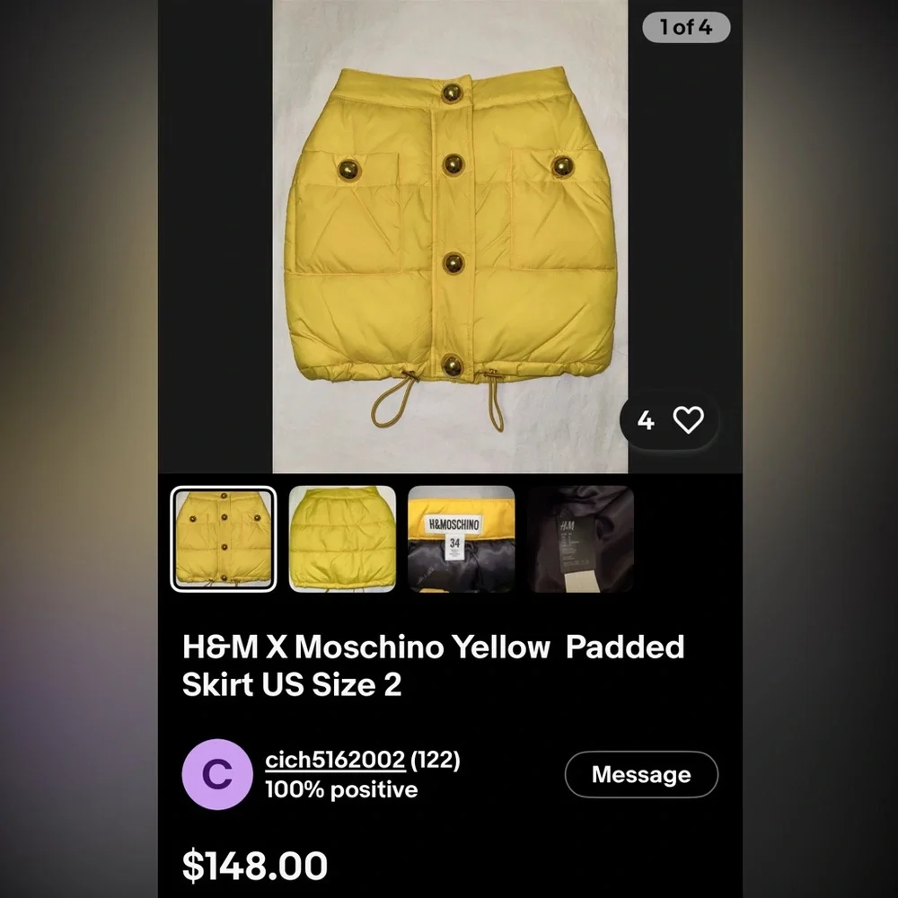 Moschino & H&M Collab Yellow Puffer Mini Skirt with Gold Accents - Picture 14 of 15